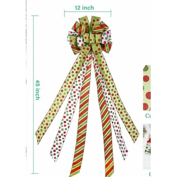 Ktoot 1pc Christmas Tree Topper Bow Wreath,44 x 13 Inches Large Green Bow Tree Topper,Christmas Wreath for Xmas Ornament Holiday Home Wedding Thanksgiving Tree Indoor/Outdoor Christmas Decoration