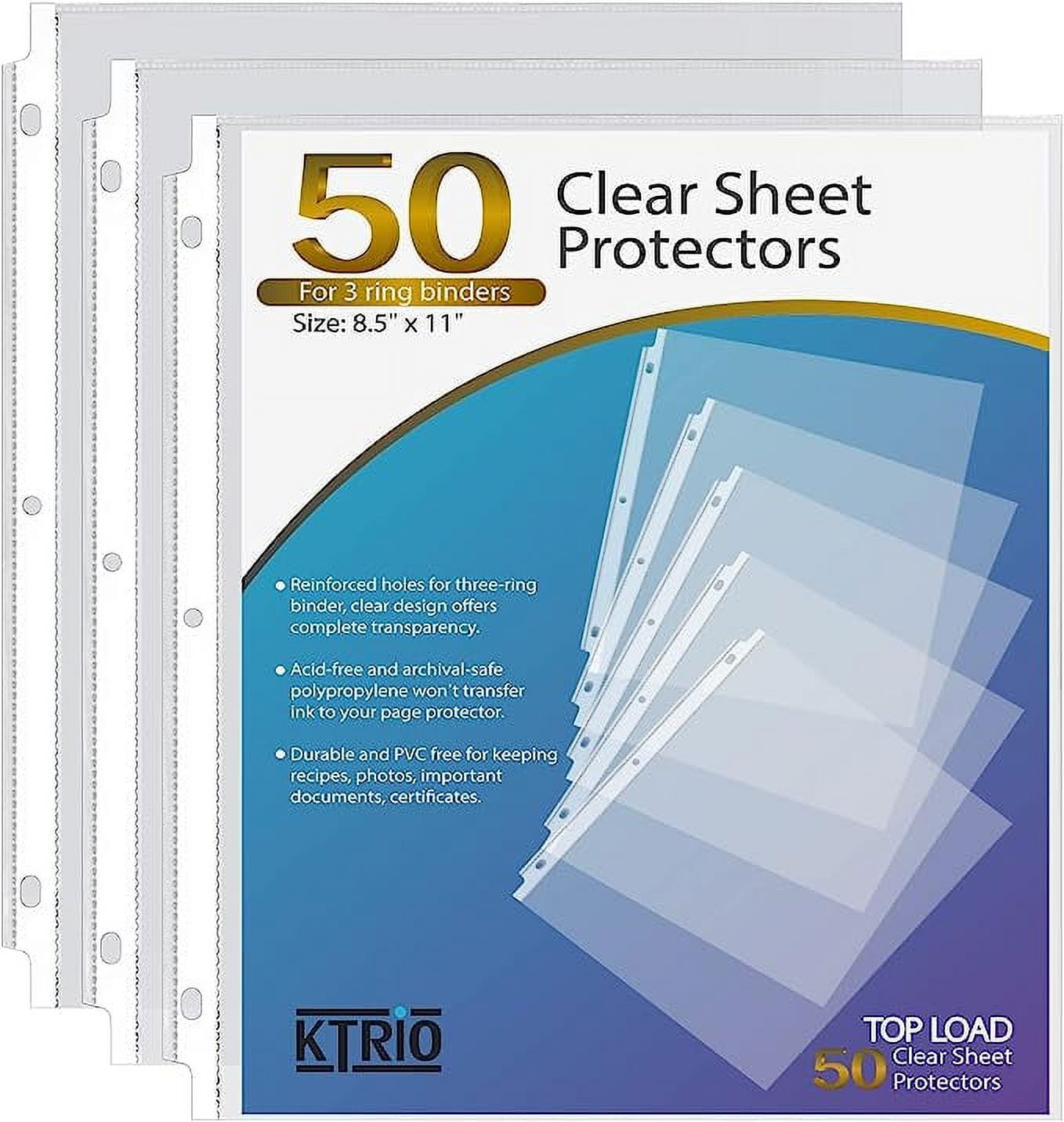 1InTheOffice Sheet Protectors for 3 Ring Binder 8.5 x 11, Clear Sheet  Protectors, Top Load Sheet Protectors, Letter Size- 50/Box