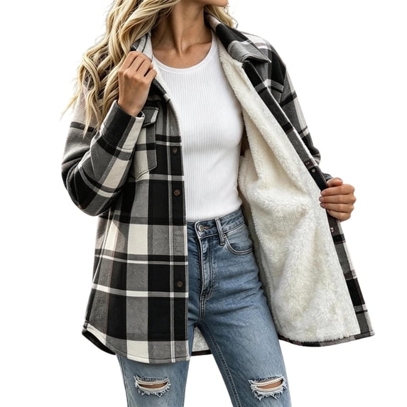 Kttectoa Jackets for Women Button down Fleece Flannel Jacket Sherpa Fleece Lined Winter Plaid Coats with Pockets Cozy Clothers