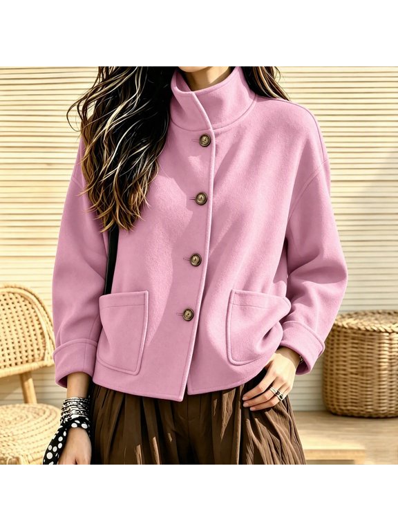 Winter Coats for Women Tweed Button down Short Length Stand Collar Jacket French Commuter Chic Winter