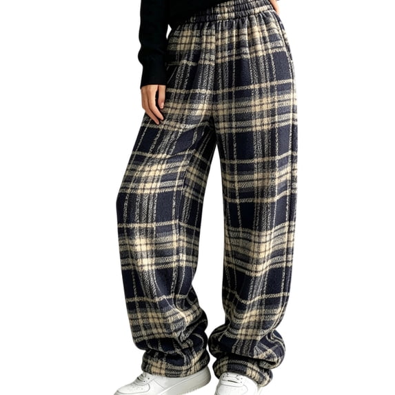 Kttectoa Womens Pants Plaid High Waist Wide Leg Long Pants Loose Baggy Cozy Thick Lounge Pants Fall Winter