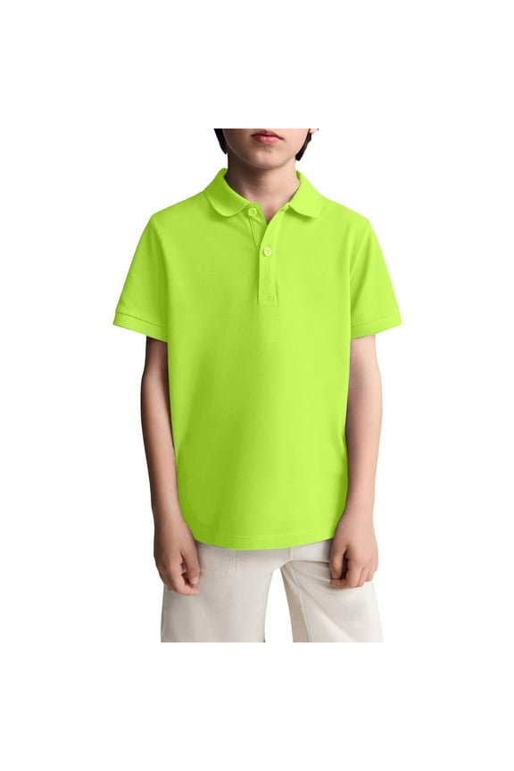 Green Polo Uniform Shirts for Kids Boys Girls School Short Sleeve Tops Casual Button Tennis T-Shirts 2025 Summer New Collared Golf Polo Shirts Athletic Clothing Fluorescent Green 5-6 Years