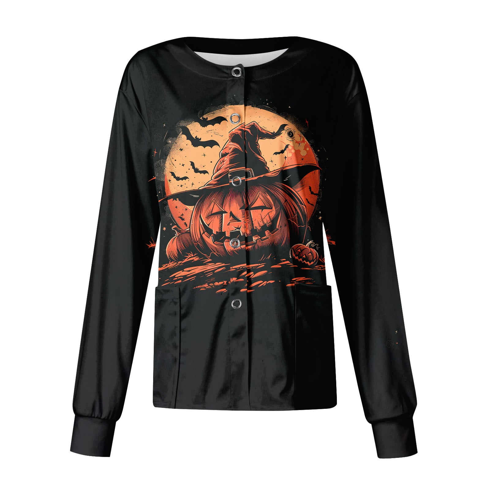 Ktyne Halloween Scrub Jacket Women Hocus Pocus Causal Long Sleeve Nurse