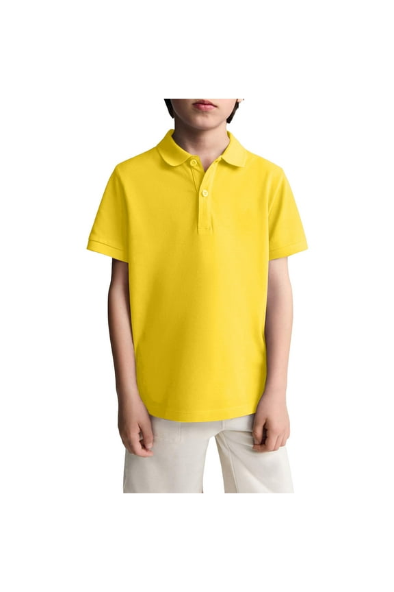 Junior Boys Girls Polo Uniform Shirts Size1 Short Sleeve Tops Casual Button Down Tshirts 2025 New Collared Golf Polo Shirt Comfy Clothes Yellow 7-8 Years