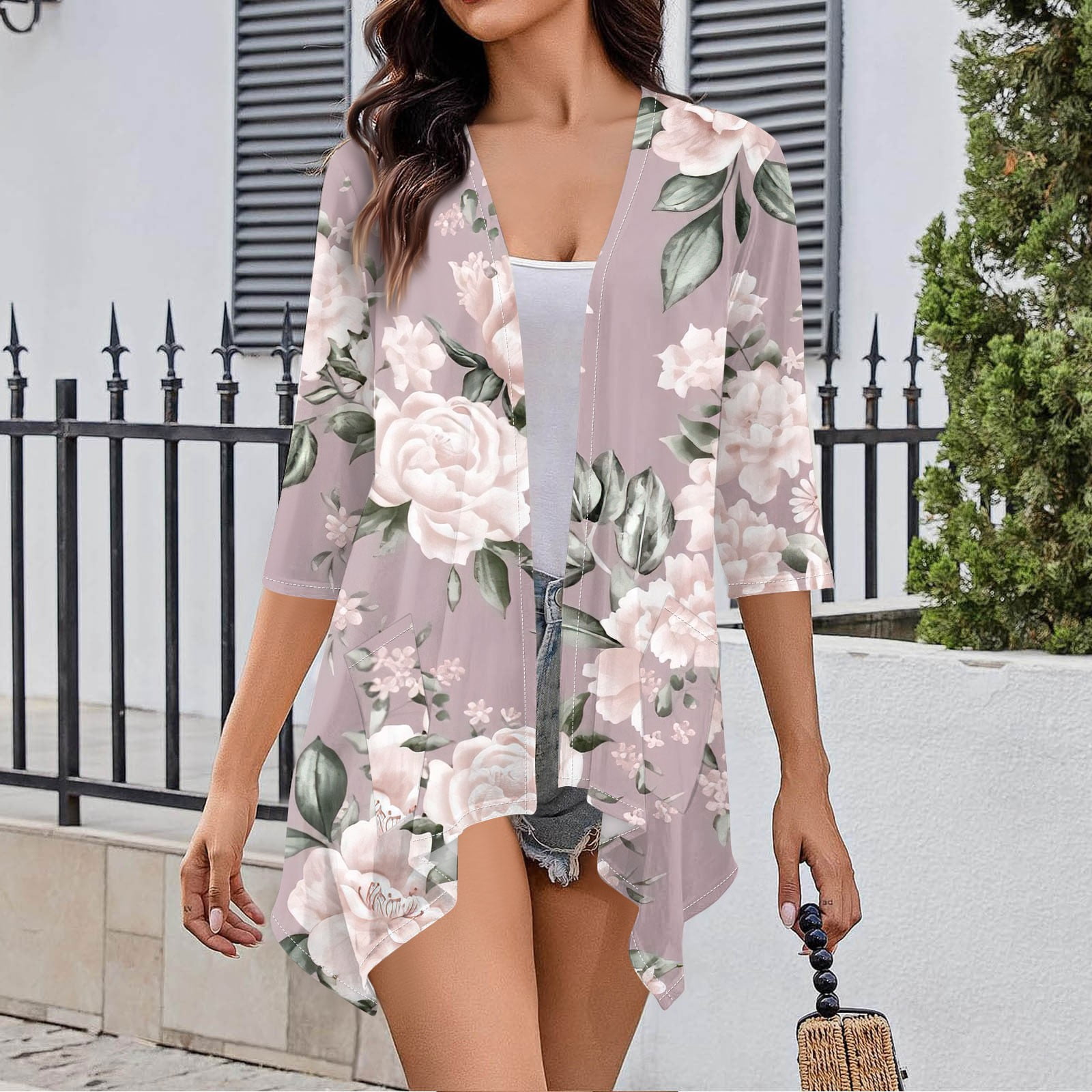 Ktyne Kimono Cardigans for Women 3/4 Sleeve Womens Shrugs Lightweight