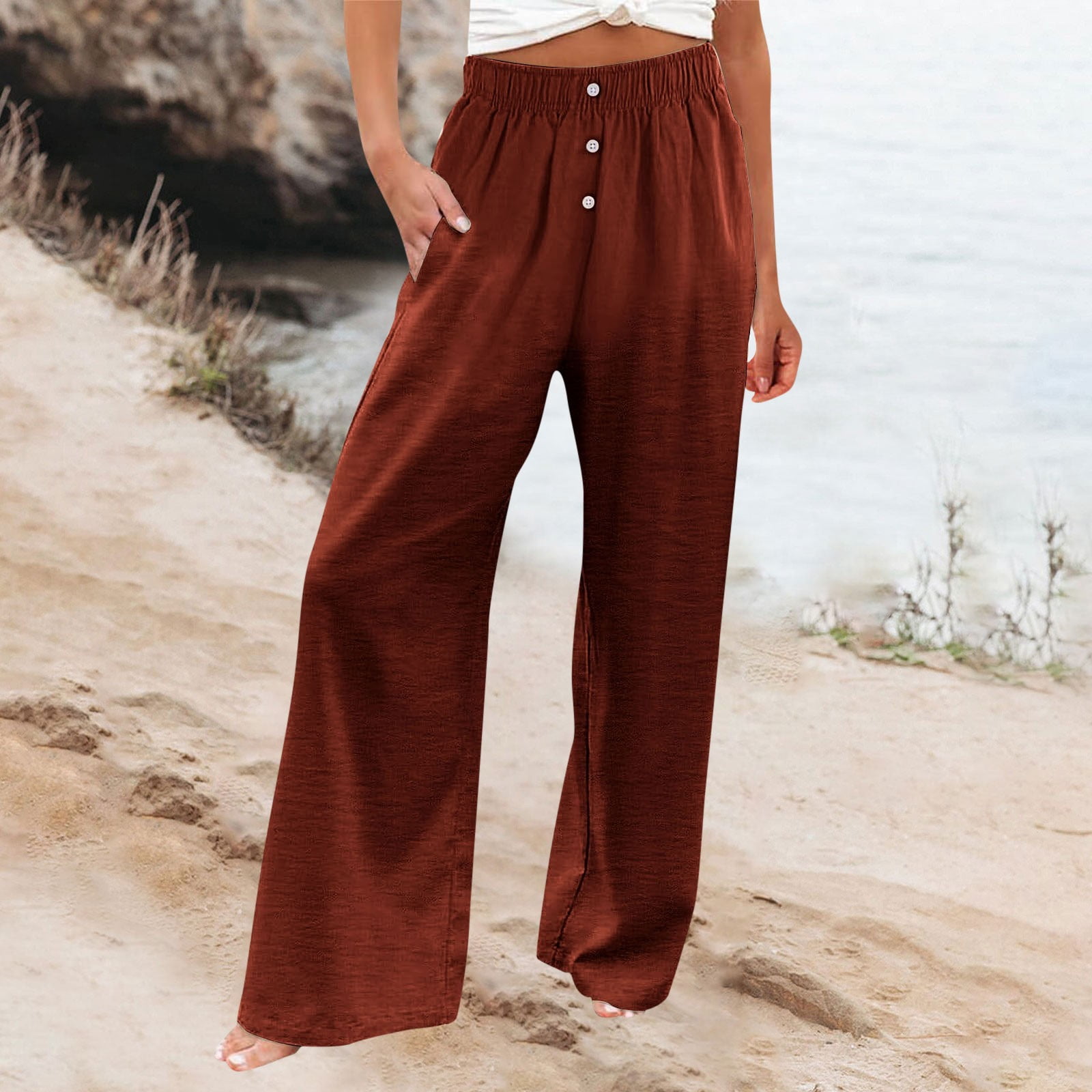 Ktyne Lightweight Summer Pants Women Drawsting Elastic Waist Boho