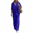 thumbnail image 1 of Ktyne Linen Sets for Women 2 Piece 2025 Summer Casual Half Sleeve Crewneck Cotton Linen Shirts Wide Leg Linen Pants Sets Fashion Linen Pants Set for Women Royal Blue 3XL, 1 of 6