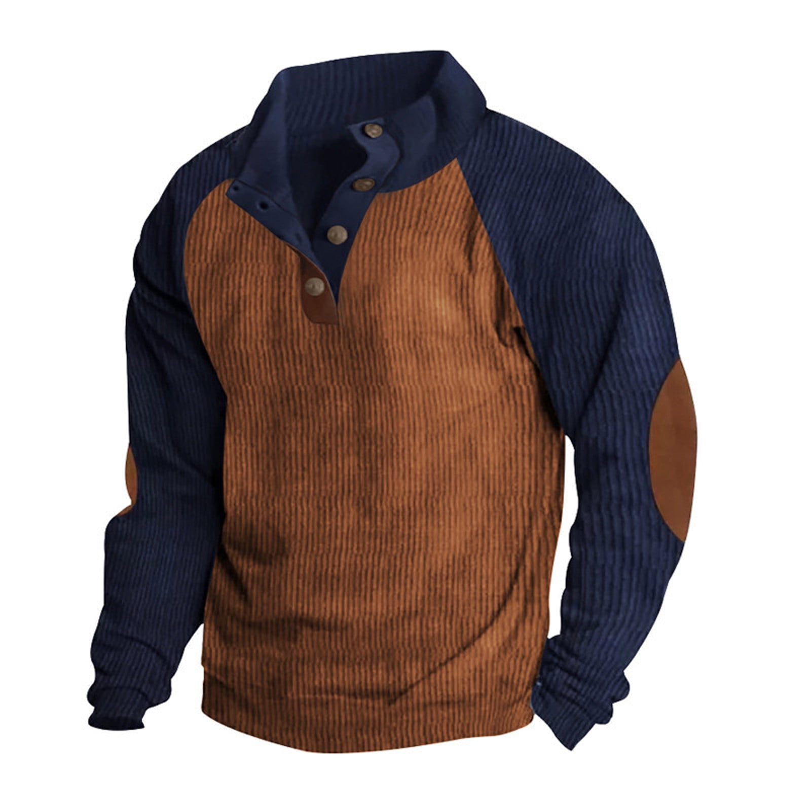 Ktyne Men s Sweatshirts Vintage Corduroy Long Sleeve Button Down Henley Pullover Retro Stand Collar Tactical Jacket Fall Hoodie with Elbow Patches Light Brown XL Walmart
