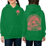 KTYNE Palm Puff Hoodie for Girls Cute Letter Print Graphic Hoodie Preppy Long Sleeve Sweatshirts Trendy Drawstring Pullover 2024 Clothing Pink 12-13 Years