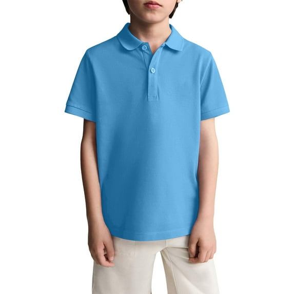 Ktyne Polo Uniform Shirts for Kids Boys Girls School Short Sleeve Uniform Top Casual Button T-Shirt 2025 Summer New with Collar Polo Shirts Workout Blouse Light Blue 4-5 Years