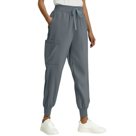 Ktyne Scrub Bottoms for Women Ultra Soft 4-Way Stretch Scrub Pants with Pockets Moisture Wicking Slim Fit Cargo Scrub Pants Casual Drawstring Lounge Wear Gray M