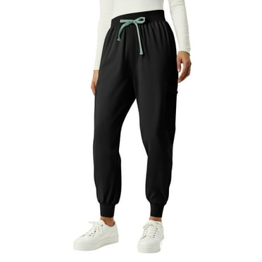 Ktyne Scrub Pants for Women Ultra Soft 4-Way Stretch Scrub Bottoms Moisture Wicking Slim Fit Medical Scrub Pants with Pockets Casual Drawstring Lounge Wear Black L