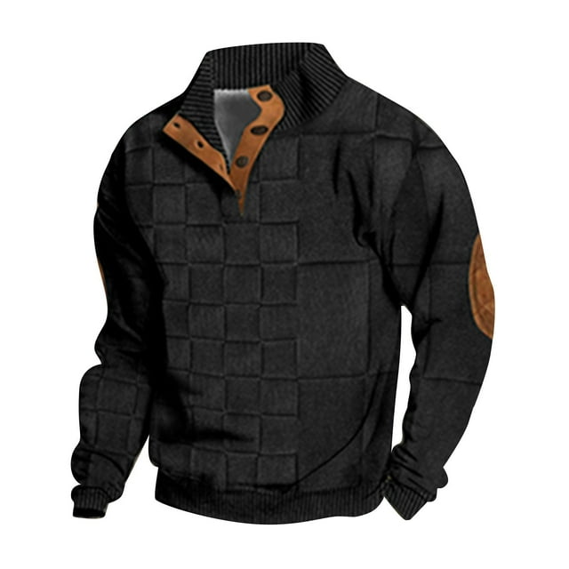 Ktyne Sweatshirts for Men Long Sleeve Henley Pullover Retro Mock Neck