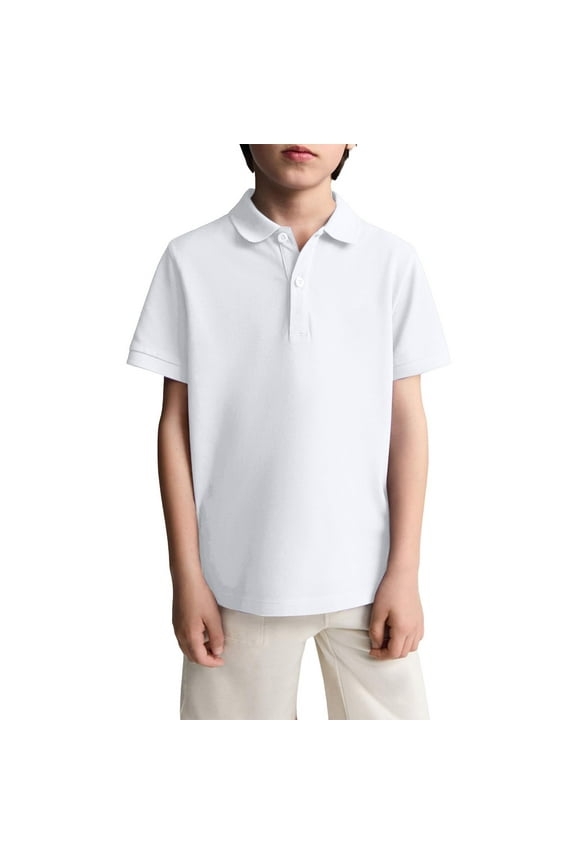 White Polo Uniform Shirts for Toddler Boys Girls School Short Sleeve Top Casual Button Down Tshirts 2025 New Collared Polo Shirts Comfortable Blouse White 5-6 Years