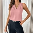 thumbnail image 1 of Ktyne Women's Shell Tops Professional Sleeveless Blouse for Under Blazer V Neck Vest Shirt Summer Basic Work Tank Tops Pink L, 1 of 7