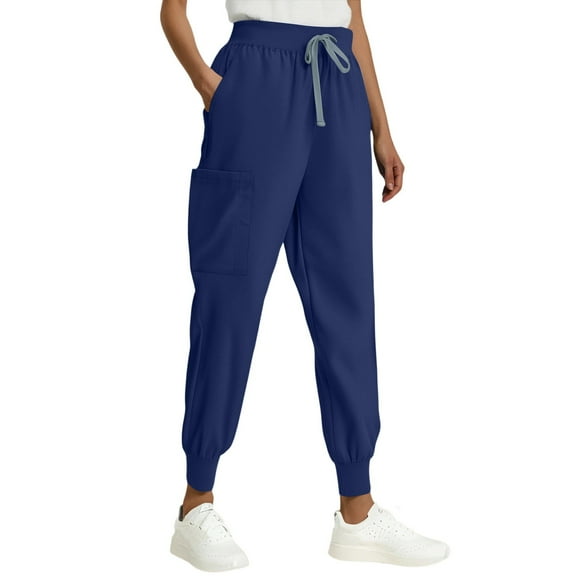 Ktyne Womens Scrub Bottoms Ultra Soft Four-Way Stretch Scrub Pants with Pockets Anti-Wrinkle Slim Fit Yoga Style Scrub Pants Casual Drawstring Running Sweatpants Royal Blue M