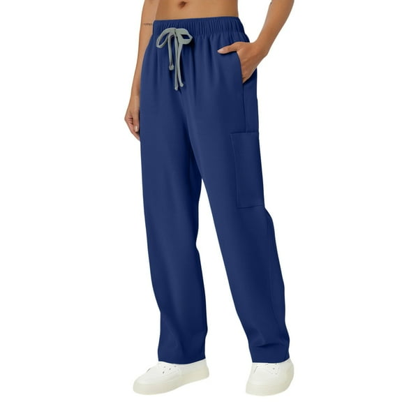 Ktyne Womens Scrub Bottoms Soft Four-Way Stretch Scrub Pants with Pockets Anti-Wrinkle Slim Fit Cargo Scrub Pants Casual Drawstring Running Sweatpants Dark Blue L