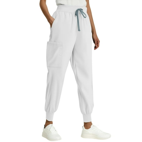 Ktyne Womens Scrub Bottoms Soft Stretchy Scrub Pants with Pockets Anti-Wrinkle Slim Fit Cargo Scrub Pants Casual Drawstring Running Sweatpants White XL
