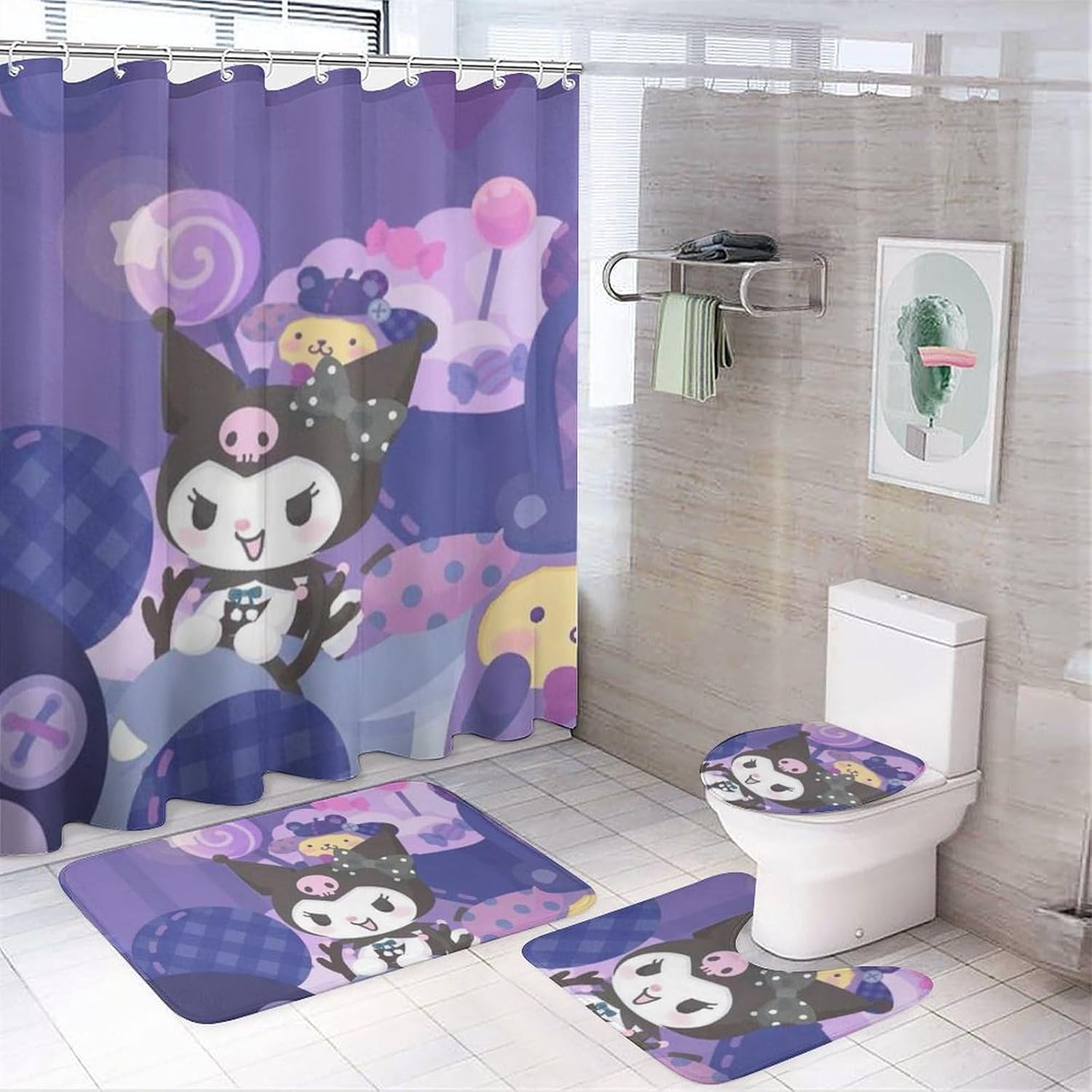 Ku Romi Shower Curtains for Bathroom, Cartoon Anime Bunny Bathroom