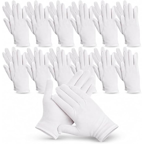 KuKeDi 12 Pairs White Cotton Gloves, Soft Breathable Work Gloves for Coin Jewelry Inspection, Gardening, Makeup, Dressing, and Glove Liners