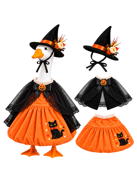 2-Piece 23 inch Porch Goose Outfit, Fall Cat Dress Set with Hat for Goose Decor