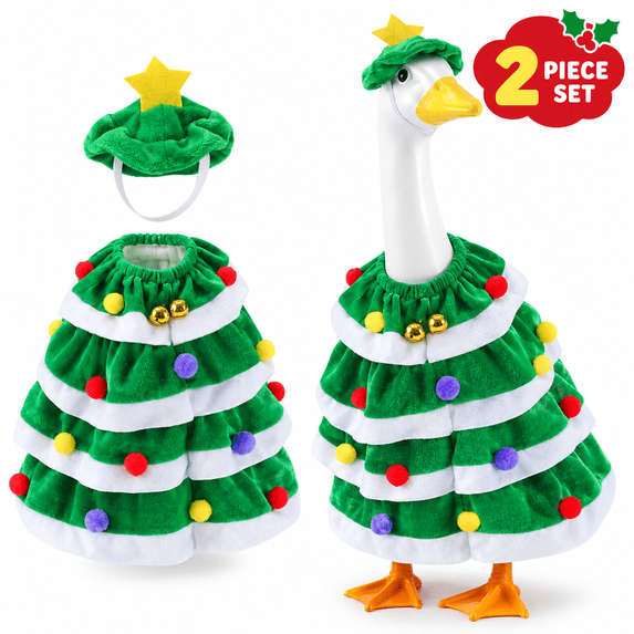 KuKeDi 2-Piece 23 inch Porch Goose Outfit, Christmas Tree Dress and Star Hat for Goose Statue