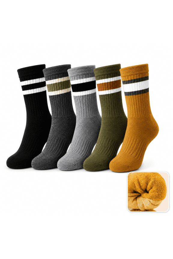 Thermal Crew Socks 5 Pairs, Warm Fleece Lined Cushioned Socks for Men and Women