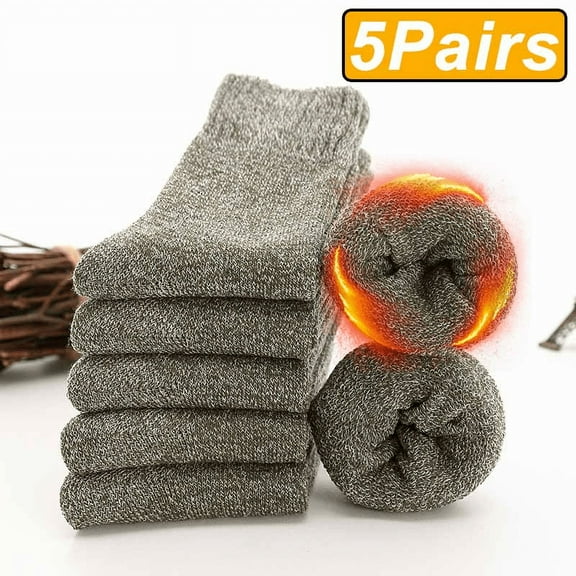 KuKuZhu 5 Pairs Winter Warm Men’s Socks Wool Male Women Socks Super Thicker Solid Socks Merino Wool Socks Against Cold Snow Terry Socks
