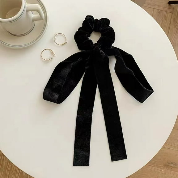 KuKuZhu Fashion Vintage Black Velvet Bow Hair Ribbon Scrunchie for Women Girls Long Elastic Hair Tie Female Hair Accessories