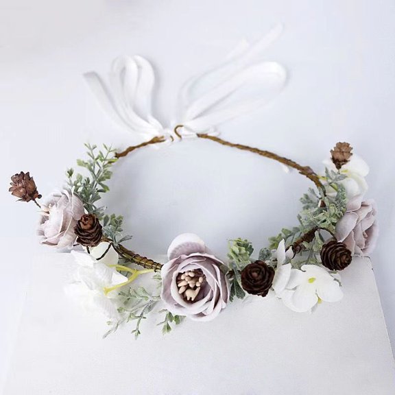 KuKuZhu Flower Headband Spring Bohemian Flower Crowns Floral Garland Faux Rose Wedding Wreaths Braided Hair Vine Headpiece Hair Ornament