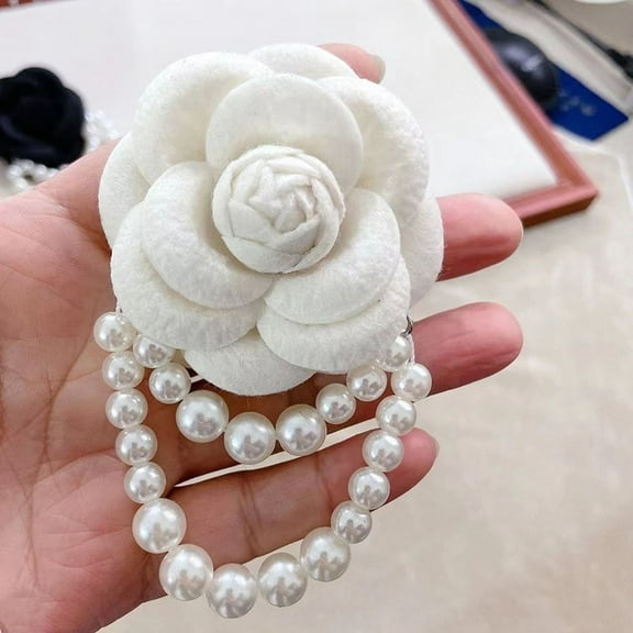 KuKuZhu Korean Fabric Camellia Flower Brooch Pins Pearl Tassel Corsage Fashion Jewelry Brooches for Women Shirt Collar Accessories