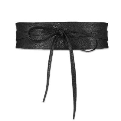 KuKuZhu Lace Up PU Leather Belt Wide Corset Cummerbunds Strap Belts For Women Girls High Waist Slimming Girdle Belt Ties Bow Waistband