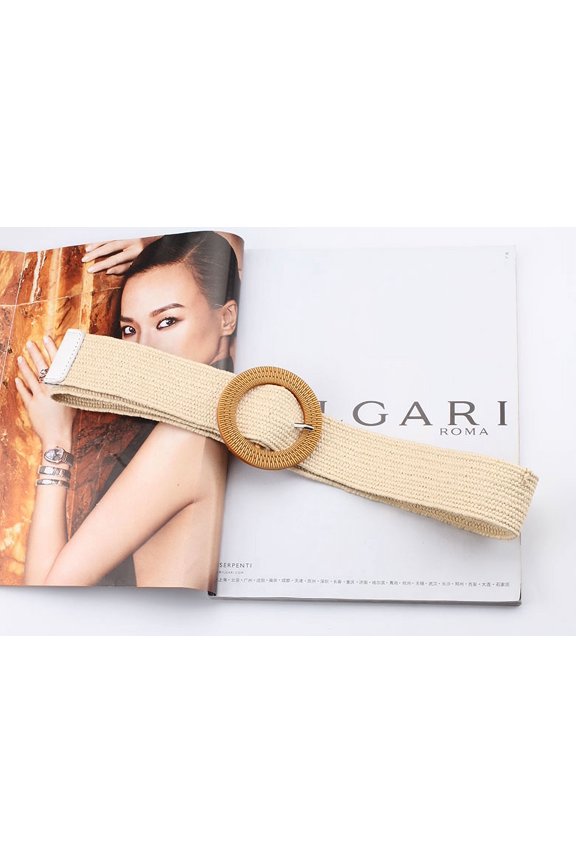 New Fashion Women Bohemian Elastic Braided Belt Party Female Dress Jeans Wide Black PP Straw Designer Wood Buckle Boho Belts