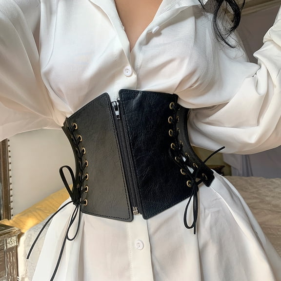 KuKuZhu Sexy Corset Wide Pu Leather Belt Cummerbunds Belts for Women Elastic Tight High Waist Slimming Body Shaping Girdle Belt