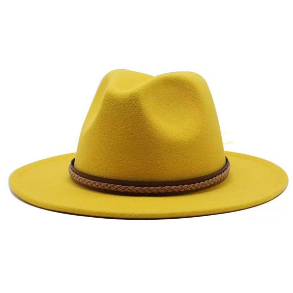 KuKuZhu Topi Fedora klasik tepi lebar besar 9.5cm baru topi flanel wol uniseks topi Jazz sabuk Inggris topi pria musim gugur musim dingi
