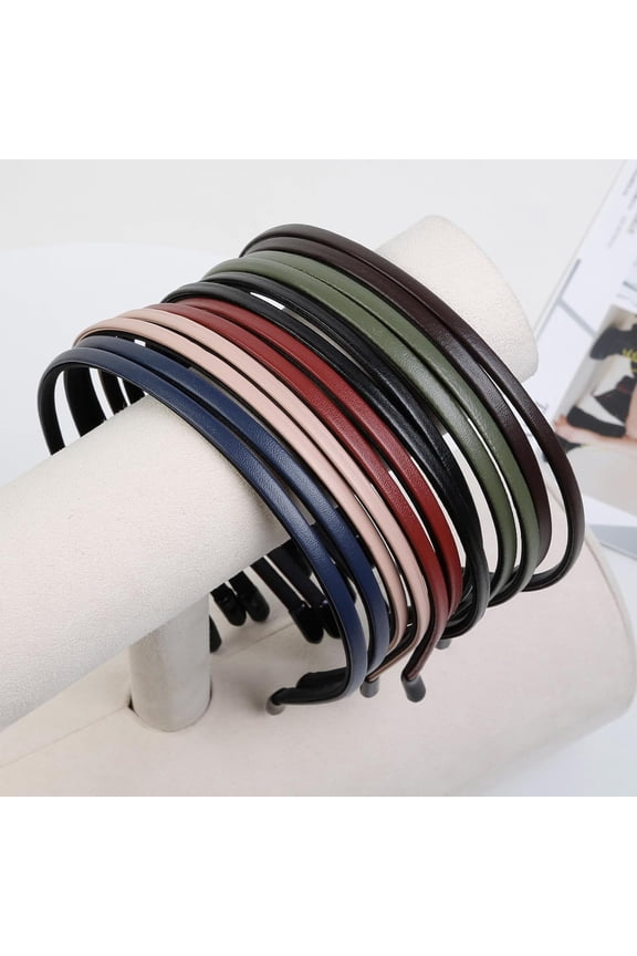 12 PCS Leather Covered Party Headband Hair Bows Hair Loop Clasp Glitter 5mm Hairbands for Women and Girls
