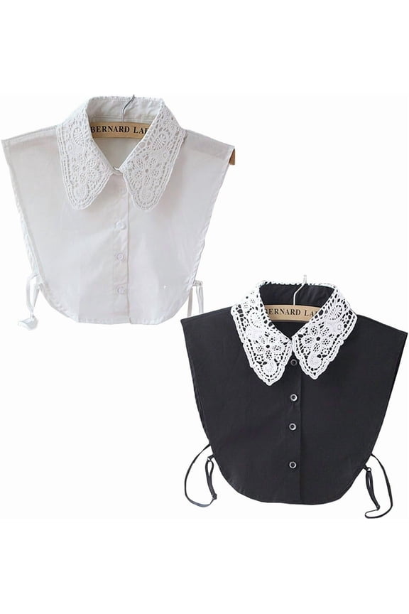 2pcs Lady Half-Shirt Blouse Detachable Cotton Fake Collars Dicky Embroidered Collar Ladies Wild Shirt White Black