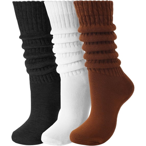 KuKuzhu 3 Pairs Slouchy Socks for Women, Long Chunky Knee High Scrunch Socks Women's Fall Winter Socks Size 5-11