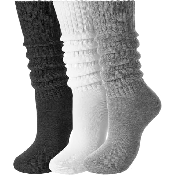 KuKuzhu 3 Pairs Slouchy Socks for Women, Long Chunky Knee High Scrunch Socks Women's Fall Winter Socks Size 5-11