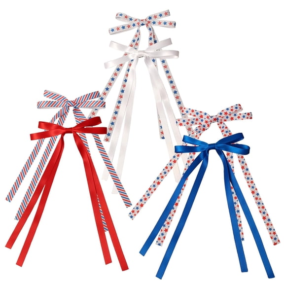 KuKuzhu 6 PCS 4th of July Hair Accessories - Cute Thin Long Tail Bow Clips for Girls, Independence Day