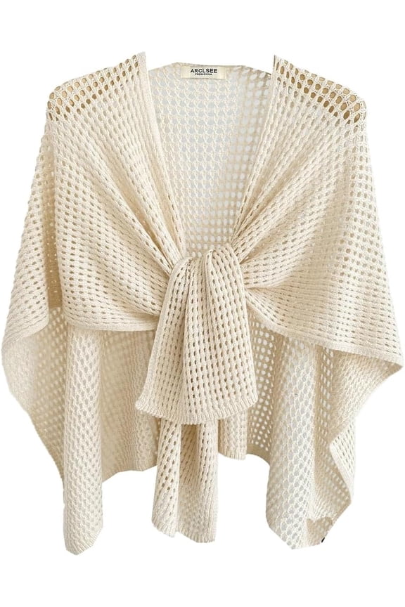 Hollow Out Shawl Wraps for Women Tie Front Sweater Cardigan Casual Shoulder Cover Up Chunky Poncho Cropped Top 2026
