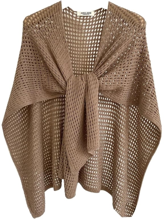 Hollow Out Shawl Wraps for Women Tie Front Sweater Cardigan Casual Shoulder Cover Up Chunky Poncho Cropped Top 2026