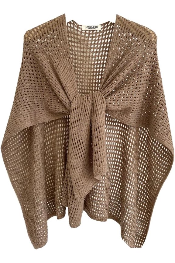 Hollow Out Shawl Wraps for Women Tie Front Sweater Cardigan Casual Shoulder Cover Up Chunky Poncho Cropped Top 2026