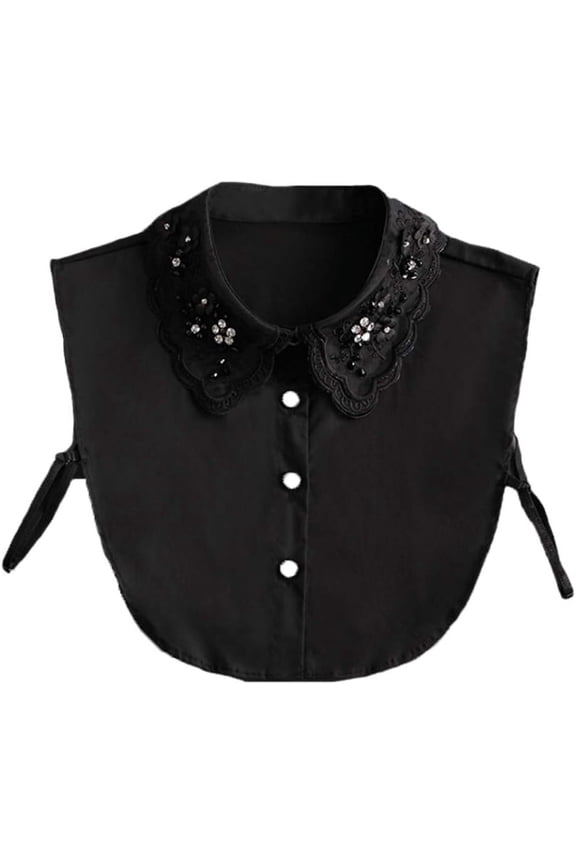 Lady Half-Shirt Blouse Detachable Cotton Fake Collars Dicky Embroidered Collar Beaded Beaded Ladies Wild Shirt