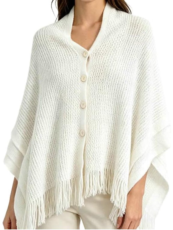 Sweater Shawl Wraps for Women Button Down Capelet Cardigan Knit Cover Up Batwing Sleeves Shawl Scarf Poncho Cape