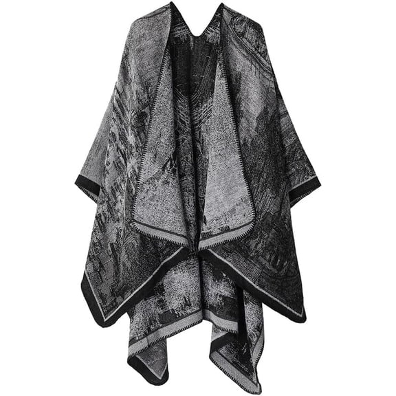 KuKuzhu Thick Shawl Poncho Open Front Cardigan Ruana Cape Knit Scarves Blanket Oversized Sweaters Winter Cloak