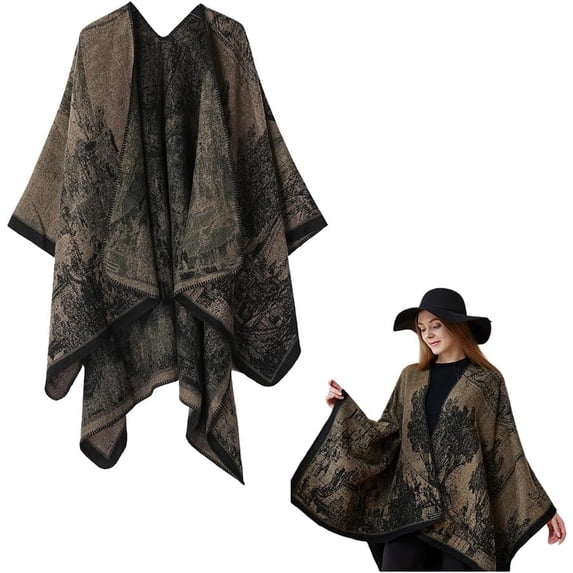 KuKuzhu Thick Shawl Poncho Open Front Cardigan Ruana Cape Knit Scarves Blanket Oversized Sweaters Winter Cloak