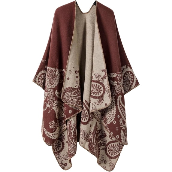 KuKuzhu Thick Shawl Poncho Open Front Cardigan Ruana Cape Knit Scarves Blanket Oversized Sweaters Winter Cloak