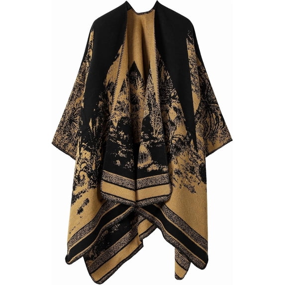 KuKuzhu Thick Shawl Poncho Open Front Cardigan Ruana Cape Knit Scarves Blanket Oversized Sweaters Winter Cloak