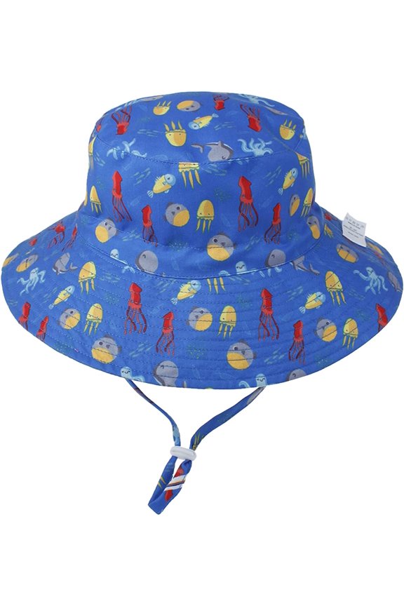 Wide Brim Bucket Hat for Kids Spring Summer Outdoor Sun Protection Headwear Baby Boy Windproof Rope Fisherman Hat